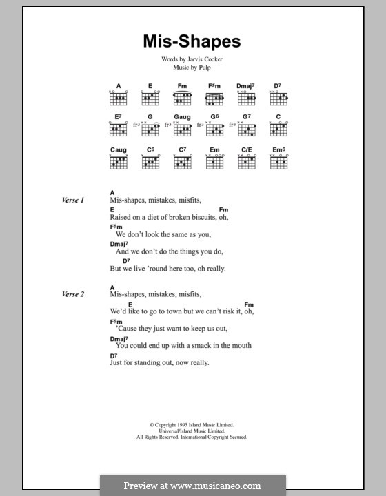 Mis-shapes by Pulp - sheet music on MusicaNeo